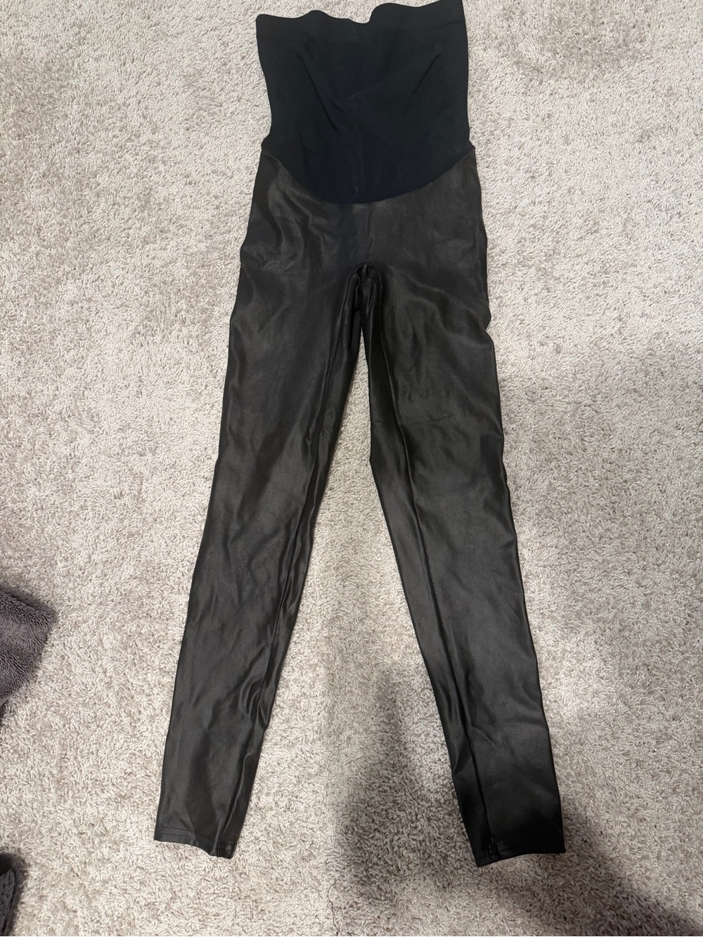 SPANX Maternity Black Faux-Leather High-Waist Leggings Medium